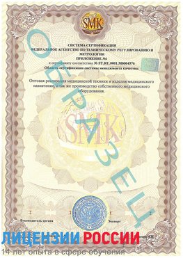 Образец сертификата соответствия (приложение) Бугульма Сертификат ISO 13485